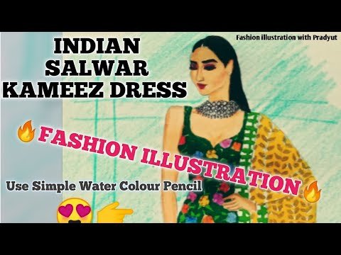 😍Fashion ILLUSTRATION DESIGN😍//INDIAN CULTURAL FASHION//GREEN SALWAR KAMEEZ DESIGN//🍀