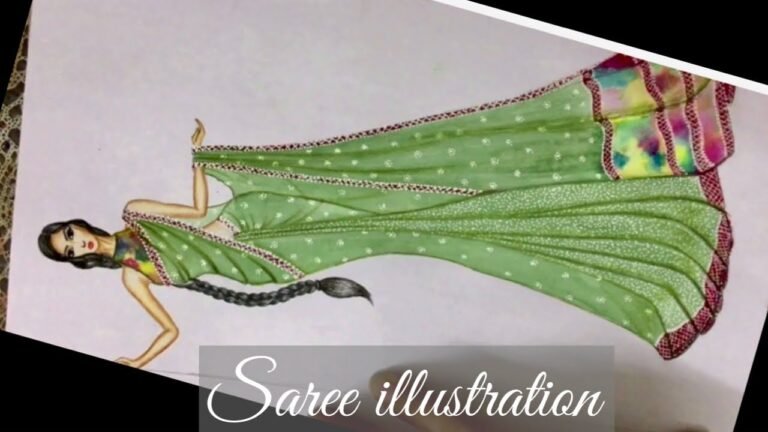 How to draw saree | indian fashion illustration |saree drawing | saree illustration step by step |