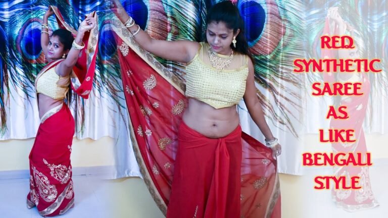 How to wear red synthetic saree  in bengali style II Red saree II synthetic saree II