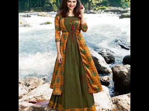 Latest Indian Fashion Bollywood Style Long Gown Kurtis With Printed Jacket..